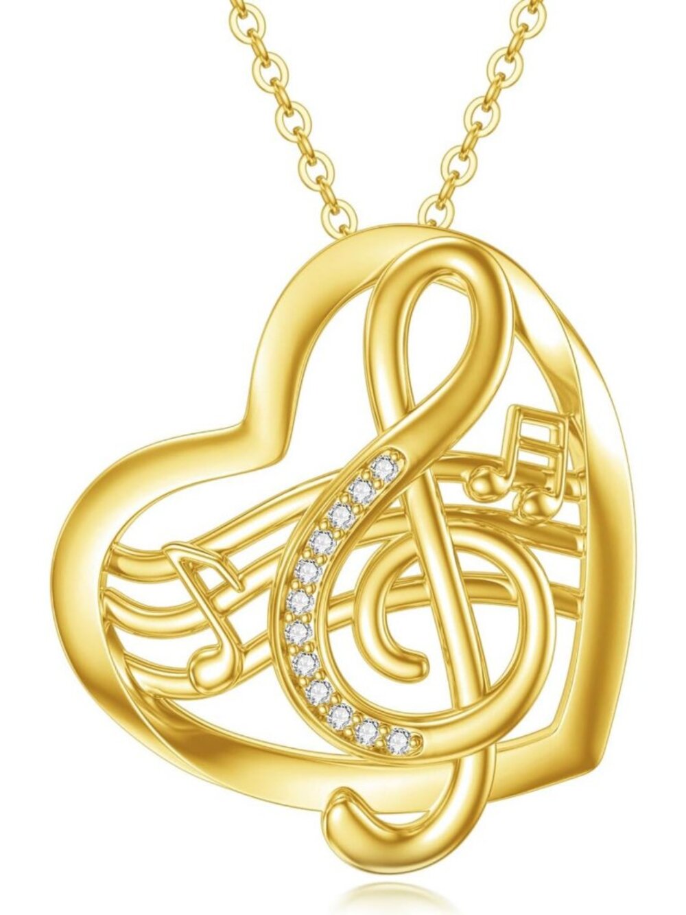 Sterling Silver Musical Note Heart Pendant Necklace - Perfect Gift for Music